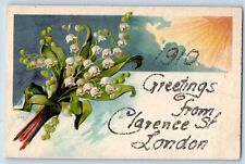 London Ohio OH Postcard Greetings Clarence St Flowers Glitter Sun 1910 Vintage picture