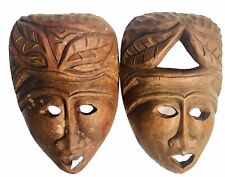 2 Hand Carved Tribal Bushcraft African Trading Masks Wooden Carved Wall Decor picture