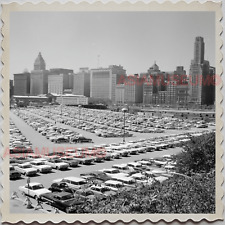 50s CHICAGO DOWNTOWN PARKING LOT CAR SKYLINE STATE BUILDING Vintage Photo S11213 picture