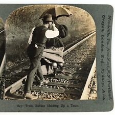 Train Robbery Woman Hostage Stereoview c1895 Keystone Railroad Robber Photo E91 picture