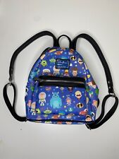 Loungefly Disney Park Pixar Chibi Mini Backpack Blue Allover Characters Leather picture