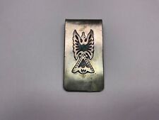 VINTAGE SILVER TURQUOISE CORAL NAVAJO THUNDERBIRD MONEY CLIP NATIVE INDIAN picture