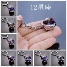 Luminous 12 Constellation Zodiac Keychain Keyring Double Side Glass Ball Unisex picture
