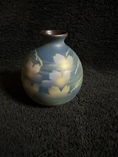 Japanese Kutani Yaki ware Airbrushed Lotus Flower Blue Green Thumbprint Vase picture