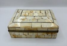 1960s Italian Bone and Brass Inlay Box Vintage, Marked 25, 5 1/2” X 2 1/2”x 4” picture