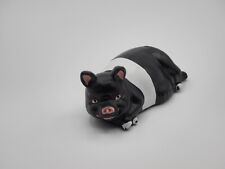 Laying Smiling Pig Figurine Black & White Ceramic Hand Painted picture