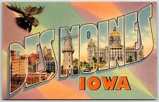 c1940's Greetings From Des Moines Iowa IA, Large Letter Vintage Postcard picture