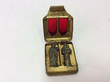 Vintage double window pocket shrine,Metal Box, with 2 mini statue Germany picture