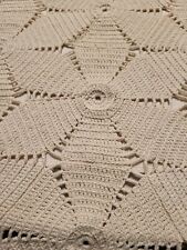 VTG Handmade Knitted Ivory  Tablecloth 70x40 picture