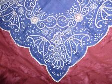 Antique Hanky Blue Linen LACE Heavily Embroidered Art Deco Butterfly Bridal Vtg picture