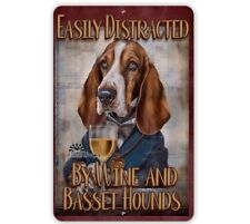 Basset Hound Sign, Easily Distracted by Wine and basset hounds dog dogs wall art picture