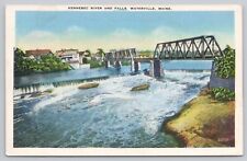 Waterville Maine, Kennebec River Falls & Bridge, Vintage Postcard picture