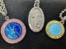 Vintage Set Of 3 Saint Christopher Pendant With Chain Necklace Silver Tone picture