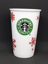 Starbucks 2010 Holiday Tumbler Mug Cup White Ceramic Red Snowflakes *No Lid EUC picture