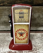 TEXACO Gasoline Red Mini Gas Pump 6.5” Tall Metal Penny Coin Bank picture