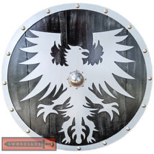 Flaming Phoenix Greek Spartan Warrior Carved Wooden Medieval Round Shield Boss picture