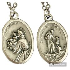 Vintage Saint Anthony Francis Medal Pendant Necklace Italy 18