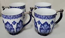 Bombay Grace Set Of 4 Mugs. Beautiful Blue And White Colors, 4in Tall Set picture