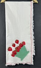 Vintage Kitschy Fringed Tablecloth Strawberries Applique Square White 50 X 55 picture