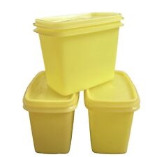 Lot Of 3 Vintage Tupperware Yellow Shelf Saver Storage Container w/ Lids 1243-8 picture