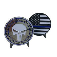 SK-003 Baltimore Police Thin Blue Line Skull God Will Judge Challenge Coin Polic picture