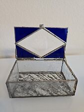 Stained Glass Clear & Blue  Trinket Box Vintage  picture