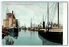 c1910's Chicago River North Branch Ships Scene Chicago IL Unposted Postcard picture