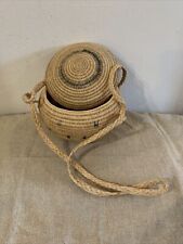 Hand Made Straw Small Lidded Basket w Long Braided Strap Purse Charleston’s? picture