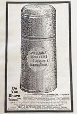 1890 Vtg Print Ad~WILLIAMS SHAVING STICK Great Graphic of Old Soap Tin Container picture
