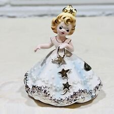 Vintage Josef Originals Girl Figurine December Doll Of The Month Gold Stars VG picture