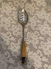 Vintage Androck Stainless Steel Slotted Serving Cooking Spoon 12” Wood Handle picture