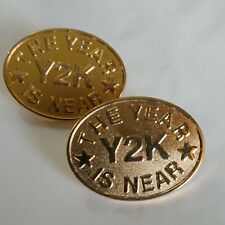 Y2K The Year Is Near Lapel Hat Jacket Pins Gold Color Ovals Lot Of 2 picture