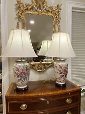 Pair of Vintage Moriage Painted Chinese Porcelain Lamps: Lovely Florals picture