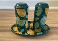 Anthropologie Holly Pear Salt and Pepper Shakers With Ceramic Tray, Excellent picture
