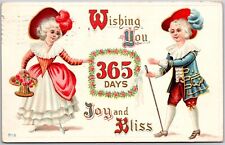 1912 Wishing You 365 Days Joy And Bliss Woman In Dress Attire Posted Postcard picture