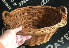 Vtg Small Oval Willow Clothes LAUNDRY BASKET Side Handles Doll Child Size Mini B picture
