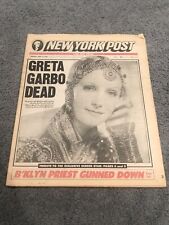 New York Post April 16, 1990 Hollywood Legend Greta Garbo Dead Vintage Newspaper picture