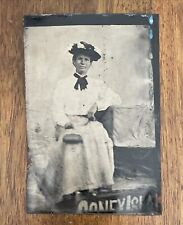 Antique Vintage Tin Type Woman Coney Island N.Y. Photo Tintype picture