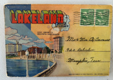 Old Souvenir Postcard Folder Lakeland Florida Cars Street & Scenic views c1930s picture