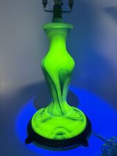 1930's Vidrio Blue Green Slag Glass Art Nouveau Lamp UV Reaction Glows picture