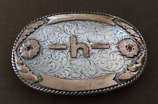 RARE Antique Sterling Silver ML Max Lang Texas Letter Ranch Brand H Belt Buckle picture