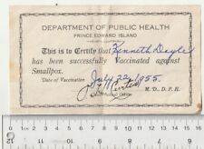 Vtg 1955 PEI Smallpox Vaccination Record Department Of Public Health J Curtis MD picture
