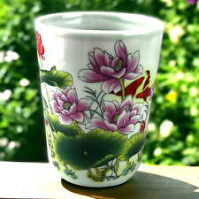 Vintage Chinese Hand Painted Porcelain Lotus Butterfly Coffee Utility Jar SIGNED picture