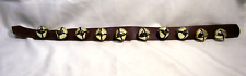 VINTAGE SLEIGH BELLS on LEATHER STRAP 29 1/4long, 10 GOLD TONE BELLS 1 5/8” Wide picture