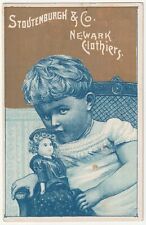 1880s~Newark New Jersey NJ~Clothier Store~Girl & Doll~Victorian Trade Card  picture