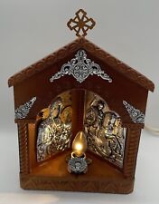 Antique Russian Orthodox Wooden Icon Shrine w/Lamp Madonna & Child picture