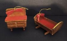 Vintage Dollhouse Furniture Christmas Ornaments, Set of 2, Dresser Cradle Wooden picture