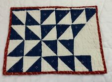 Antique Vintage Patchwork Quilt Table Topper, Triangles, Navy & White picture