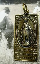 CHAPLAIN WWII VINTAGE PICTURE DOG TAG CHAIN CATHOLIC MIRACULOUS MEDAL TRENCH ART picture