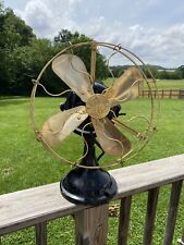 Outstanding Antique GE General Electric Original Brass Blade And Cage Desk Fan picture